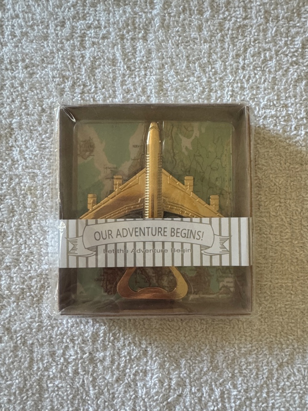 Copper Jet Airplane Bottle Opener - "Our Adventure Begins"